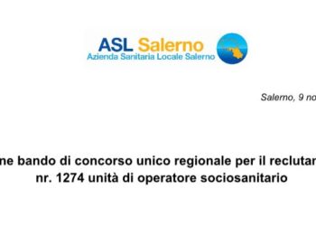 Indetto dall’Asl di Salerno un bando di concorso unico regionale per operatore socio-sanitario
