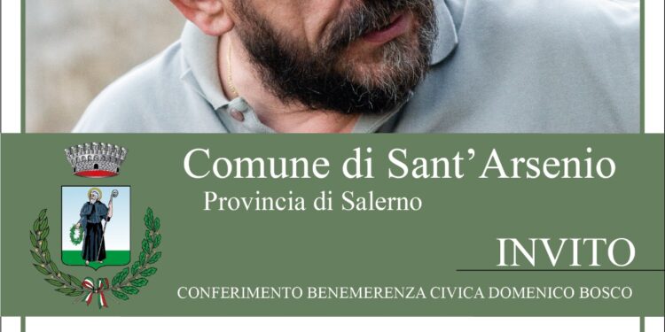 A Sant’Arsenio benemerenza civica alla memoria di Domenico Bosco: il programma della giornata