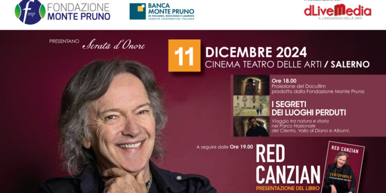 Salerno: l’11 dicembre la presentazione del libro “Centoparole” di Red Canzian con la Fondazione Monte Pruno e dLiveMedia