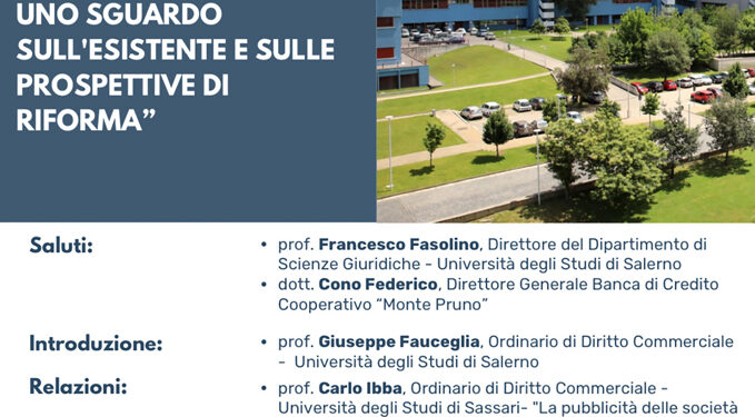 Convegno sulle società di persone e registro delle imprese all’Università di Salerno: presente anche la Banca Monte Pruno