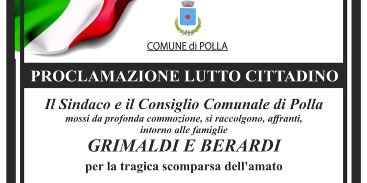 Lutto cittadino a Polla, domani, in occasione dei funerali di Marco Grimaldi, il 47enne deceduto dopo un incidente in moto