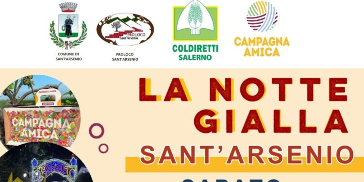 Sant’Arsenio si tinge di giallo: sabato 5 luglio arriva “La Notte Gialla” con Coldiretti Campania e Campagna Amica