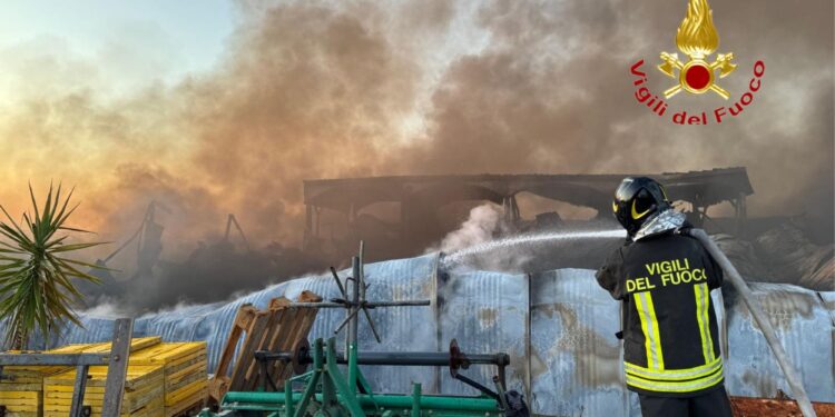 Incendio in capannone di un’azienda agricola a Pontecagnano