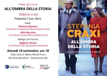 Stefania Craxi presenta “All’ombra della storia”: politica, memoria e affetti al centro dell’incontro a Sant’Arsenio alla Banca Monte Pruno