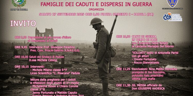 Padula ricorda i caduti e i dispersi in guerra: un messaggio di pace e memoria