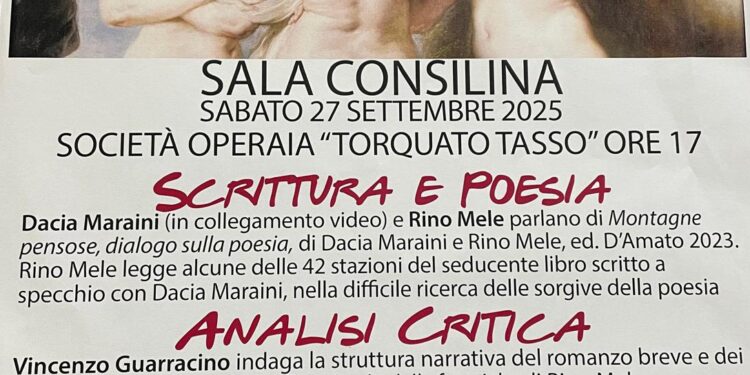 Rino Mele e Dacia Maraini protagonisti a Sala Consilina: alla “Torquato Tasso” un pomeriggio tra poesia e critica letteraria