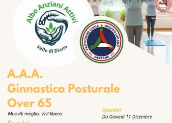 Nel Vallo di Diano parte la Ginnastica Posturale per gli over 65: nuovo servizio della Protezione Civile Sassano Gruppo Lucano