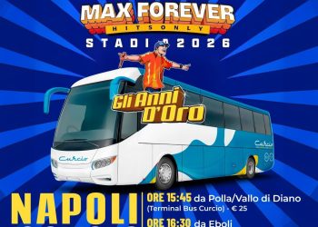 Bus navetta delle Autolinee Curcio per il concerto di Max Pezzali al Maradona: partenze da Polla, Eboli e Salerno