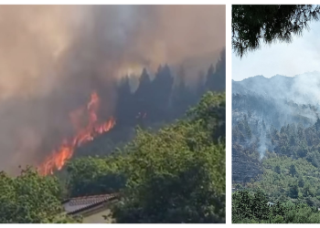Maratea, proseguono le operazioni di spegnimento dell’incendio in località Massa. Impegnate squadre a terra e canadair