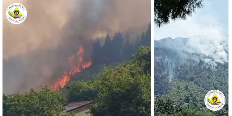 Maratea, proseguono le operazioni di spegnimento dell’incendio in località Massa. Impegnate squadre a terra e canadair