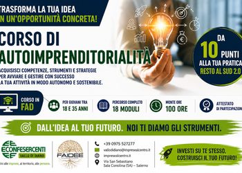 Confesercenti Vallo di Diano informa: Resto al Sud 2.0, al via le iscrizioni al corso di Autoimprenditorialità