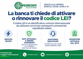 Codice LEI, Confesercenti Vallo di Diano al fianco delle imprese: assistenza per attivazione e rinnovo