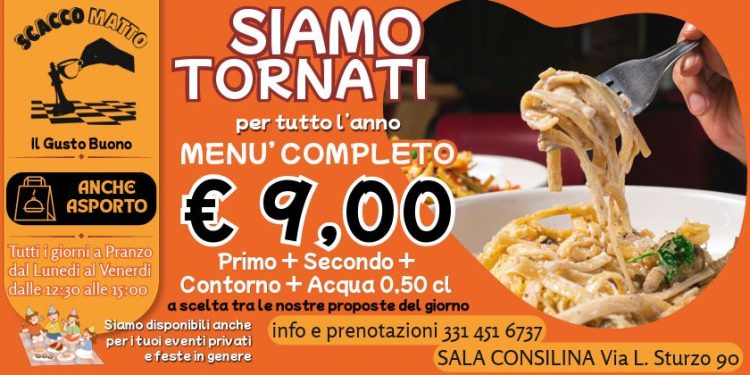 A Sala Consilina, “Scacco Matto”– Il Gusto Buono: torna il menù completo a soli 9 euro