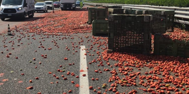 Un altro carico di pomodori cade in A2, traffico bloccato a Campagna